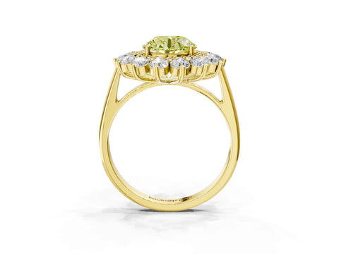 Yellow gold Fancy Yellow Round Cut Halo Cluster Diamond Ring with Pave Band and Four-Prong Setting_3