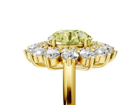 Yellow gold Fancy Yellow Round Cut Halo Cluster Diamond Ring with Pave Band and Four-Prong Setting_5