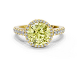 Yellow gold Fancy Yellow Round  Cut Halo Diamond Engagement Ring with Pave Band and Four-Prong Setting