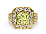 Yellow gold Fancy Yellow Round Cut Halo Diamond Engagement Ring with Pave Split Shank and Four-Prong Setting