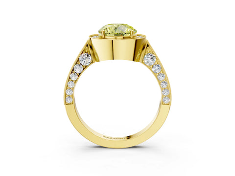 Yellow gold Fancy Yellow Round Cut Halo Diamond Engagement Ring with Split Shank Band and Four-Prong Setting_3
