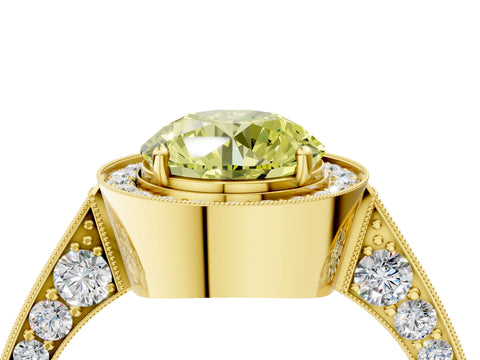 Yellow gold Fancy Yellow Round Cut Halo Diamond Engagement Ring with Split Shank Band and Four-Prong Setting_4