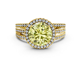 Yellow gold Fancy Yellow Round  Cut Halo Diamond Engagement Ring with Split Shank and Four-Prong Setting