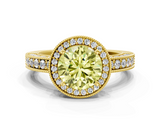 Yellow gold Fancy Yellow Round  Cut Halo Diamond Pave Band Ring with Four-Prong Setting