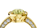 Yellow gold Fancy Yellow Round  Cut Halo Diamond Pave Band Ring with Four-Prong Setting_4