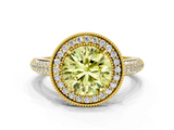 Yellow gold Fancy Yellow Round  Cut Halo Diamond Pave Band with Four-Prong Setting