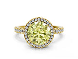 Yellow gold Fancy Yellow Round Cut Halo Diamond Pave Band with Prong Setting
