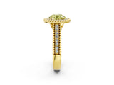 Yellow gold Fancy Yellow Round Cut Halo Diamond Ring with Beaded Split Shank and Four-Prong Setting_2