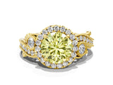 Yellow gold Fancy Yellow Round Cut Halo Diamond Ring with Milgrain and Bezel Accents on a Split Shank Band_12
