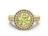 Yellow gold Fancy Yellow Round  Cut Halo Diamond Ring with Pavé Band and Four-Prong Setting_29
