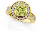 Yellow gold Fancy Yellow Round  Cut Halo Diamond Ring with Pavé Band and Four-Prong Setting_30