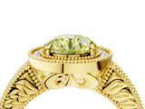 Yellow gold Fancy Yellow Round  Cut Halo Diamond Ring with Pavé Band and Four-Prong Setting_33