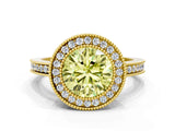 Yellow gold Fancy Yellow Round  Cut Halo Diamond Ring with Pavé Band and Milgrain Prong Setting_32
