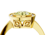 Yellow gold Fancy Yellow Round  Cut Halo Diamond Ring with Pavé Band and Milgrain Prong Setting_36