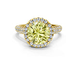 Yellow gold Fancy Yellow Round Cut Halo Diamond Ring with Pavé Band