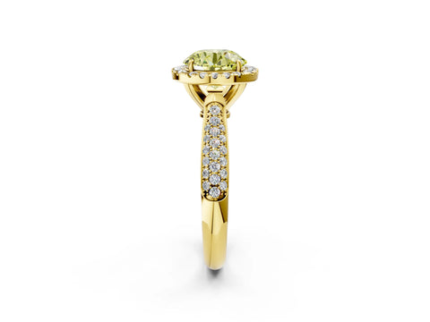 Yellow gold Fancy Yellow Round Cut Halo Diamond Ring with Pavé Band_2
