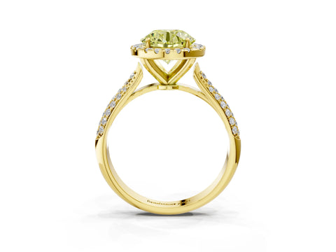 Yellow gold Fancy Yellow Round Cut Halo Diamond Ring with Pavé Band_3