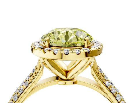 Yellow gold Fancy Yellow Round Cut Halo Diamond Ring with Pavé Band_4