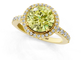 Yellow gold Fancy Yellow Round  Cut Halo Diamond Ring with Pave Band and Four-Prong Setting_1