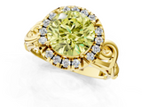 Yellow gold Fancy Yellow Round  Cut Halo Diamond Ring with Scrollwork Band and Four-Prong Setting_1
