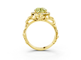 Yellow gold Fancy Yellow Round  Cut Halo Diamond Ring with Scrollwork Band and Four-Prong Setting_3