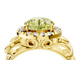 Yellow gold Fancy Yellow Round  Cut Halo Diamond Ring with Scrollwork Band and Four-Prong Setting_4