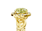 Yellow gold Fancy Yellow Round  Cut Halo Diamond Ring with Scrollwork Band and Four-Prong Setting_5
