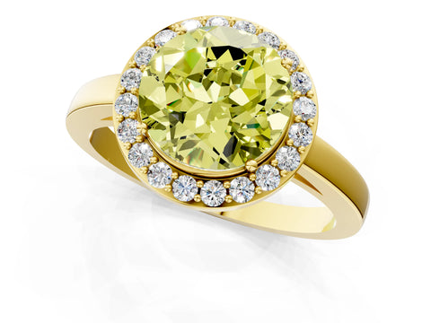 Yellow gold Fancy Yellow Round Cut Halo Diamond Ring with Solitaire Band and Prong Setting_1