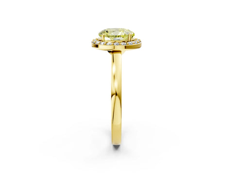 Yellow gold Fancy Yellow Round Cut Halo Diamond Ring with Solitaire Band and Prong Setting_2
