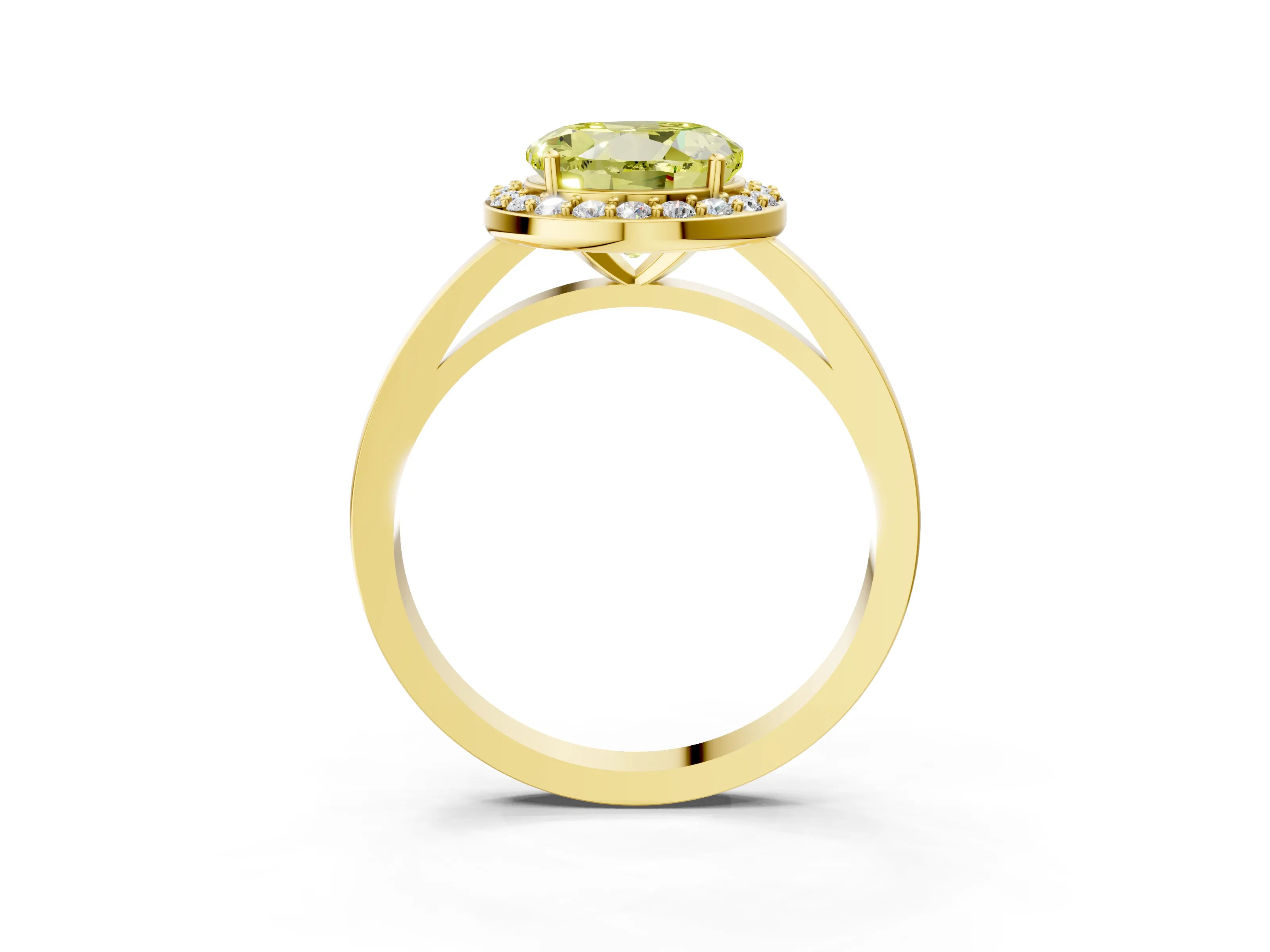 Yellow gold Fancy Yellow Round Cut Halo Diamond Ring with Solitaire Band and Prong Setting_3