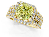 Yellow gold Fancy Yellow Round Cut Halo Diamond Ring with Split Shank and Four-Prong Setting_26