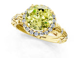 Yellow gold Fancy Yellow Round Cut Halo Diamond Solitaire with Filigree Band and Four-Prong Setting_1