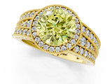 Yellow gold Fancy Yellow Round Cut Halo Diamond Split Shank Ring with Prong Setting_1