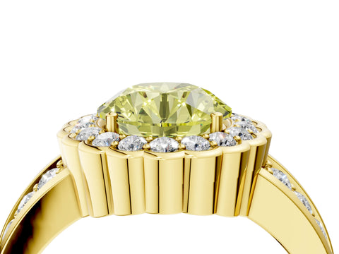 Yellow gold Fancy Yellow Round Cut Halo Diamond Split Shank Ring with Scalloped Prong Setting_4