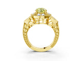 Yellow gold Fancy Yellow Round Cut Halo Milgrain Diamond Engagement Ring with Leaf Band and Four-Prong Setting_3