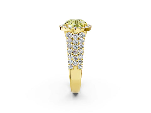 Yellow gold Fancy Yellow Round Cut Halo Pavé Diamond Engagement Ring with Split Shank and Four-Prong Setting_5