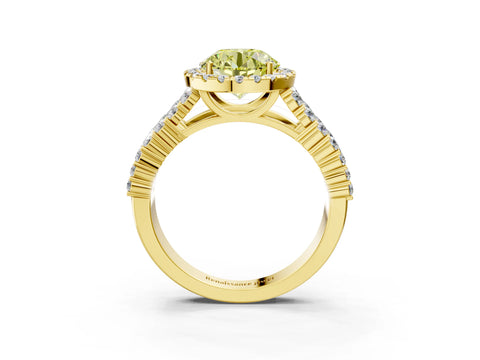 Yellow gold Fancy Yellow Round Cut Halo Pavé Diamond Engagement Ring with Split Shank and Four-Prong Setting_6