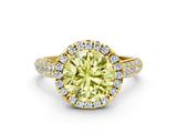 Yellow gold Fancy Yellow Round  Cut Halo Pave Band Four-Prong Setting Ring