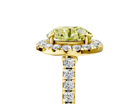 Yellow gold Fancy Yellow Round Cut Halo Pave Diamond Engagement Ring with Four-Prong Setting_5