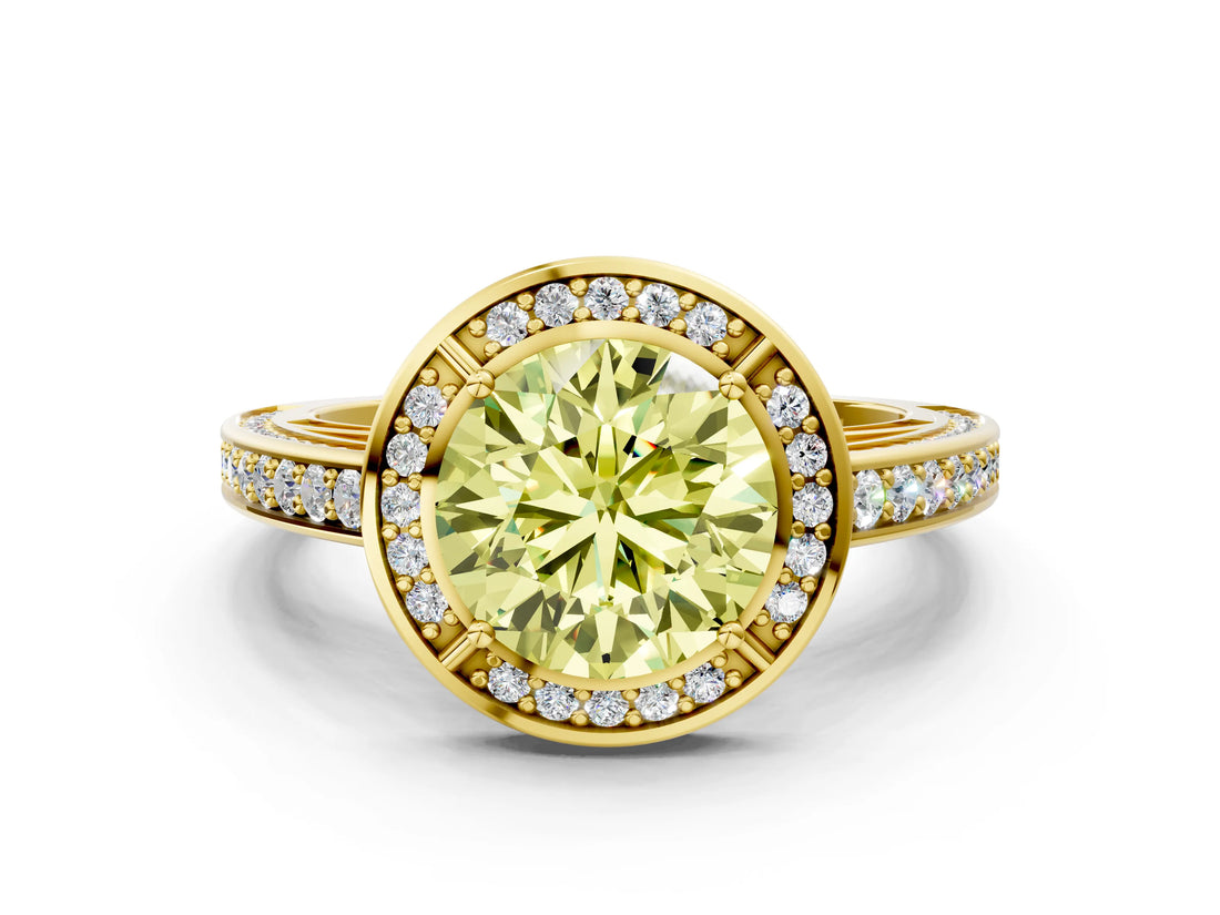 Yellow gold Fancy Yellow Round  Cut Halo Pave Split Shank Prong Setting Ring_33