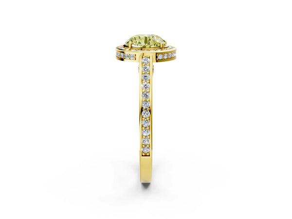 Yellow gold Fancy Yellow Round  Cut Halo Pave Split Shank Prong Setting Ring