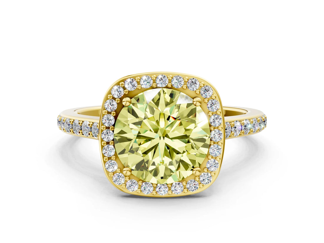 Yellow gold Fancy Yellow Round Cut Halo Round Diamond Pavé Band with Four-Prong Setting_3