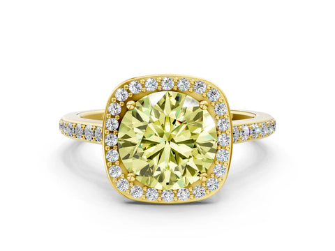 Yellow gold Fancy Yellow Round Cut Halo Round Diamond Pavé Band with Four-Prong Setting_3