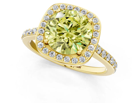 Yellow gold Fancy Yellow Round Cut Halo Round Diamond Pavé Band with Four-Prong Setting_4