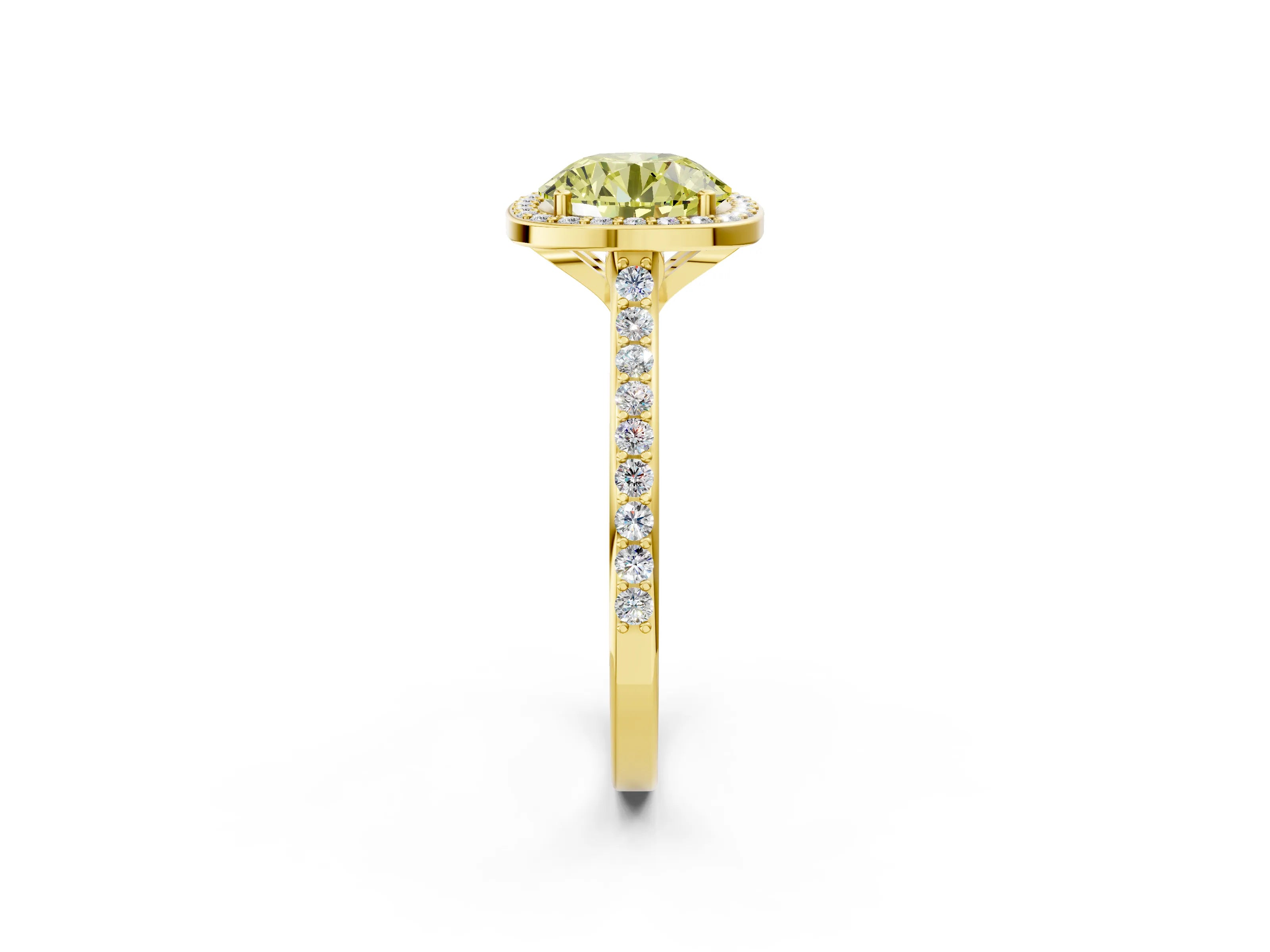 Yellow gold Fancy Yellow Round Cut Halo Round Diamond Pavé Band with Four-Prong Setting_5
