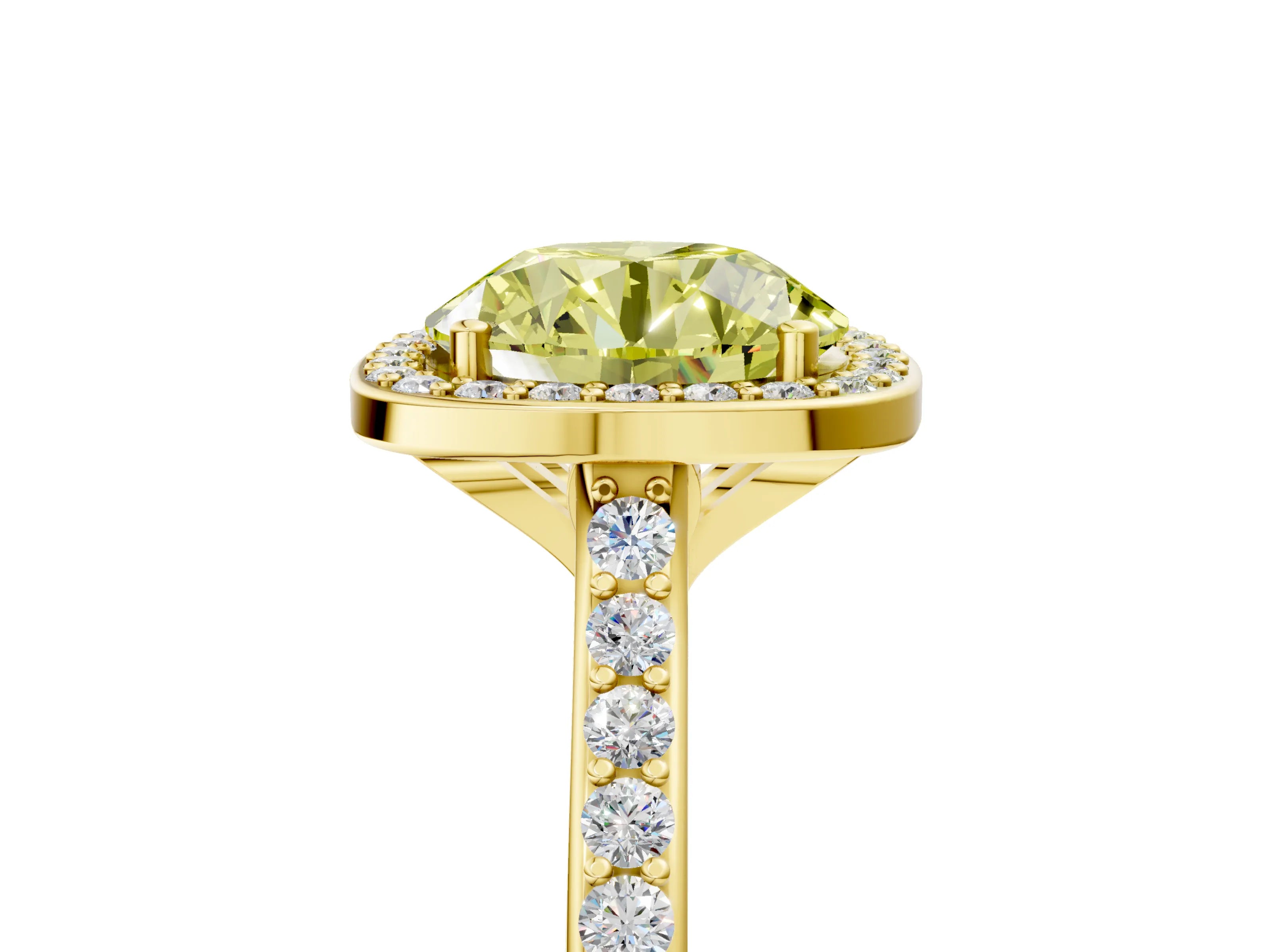 Yellow gold Fancy Yellow Round Cut Halo Round Diamond Pavé Band with Four-Prong Setting_8