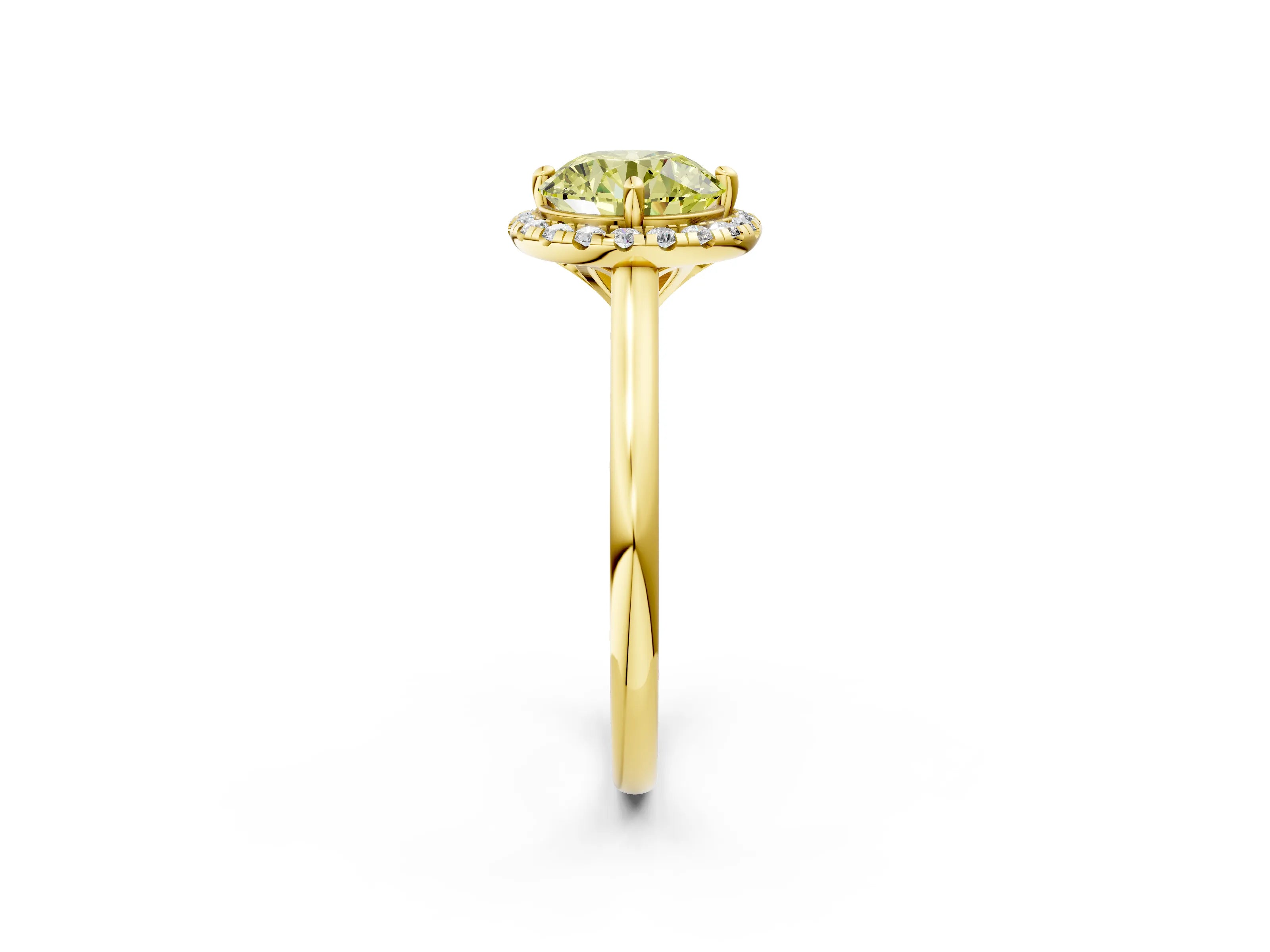 Yellow gold Fancy Yellow Round Cut Halo Round Diamond Solitaire Engagement Ring with Pave Band and Four-Prong Setting_14