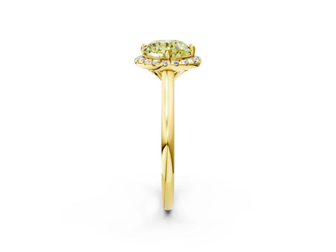 Yellow gold Fancy Yellow Round Cut Halo Round Diamond Solitaire Engagement Ring with Pave Band and Four-Prong Setting_14
