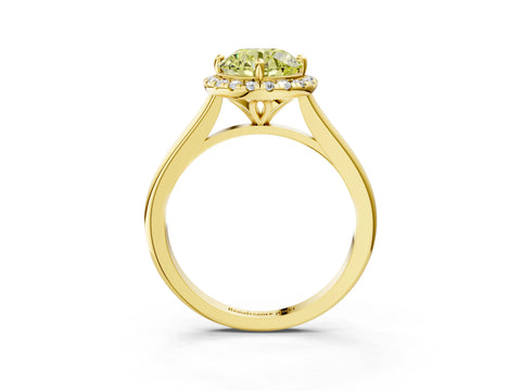 Yellow gold Fancy Yellow Round Cut Halo Round Diamond Solitaire Engagement Ring with Pave Band and Four-Prong Setting_15