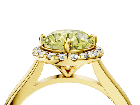 Yellow gold Fancy Yellow Round Cut Halo Round Diamond Solitaire Engagement Ring with Pave Band and Four-Prong Setting_16
